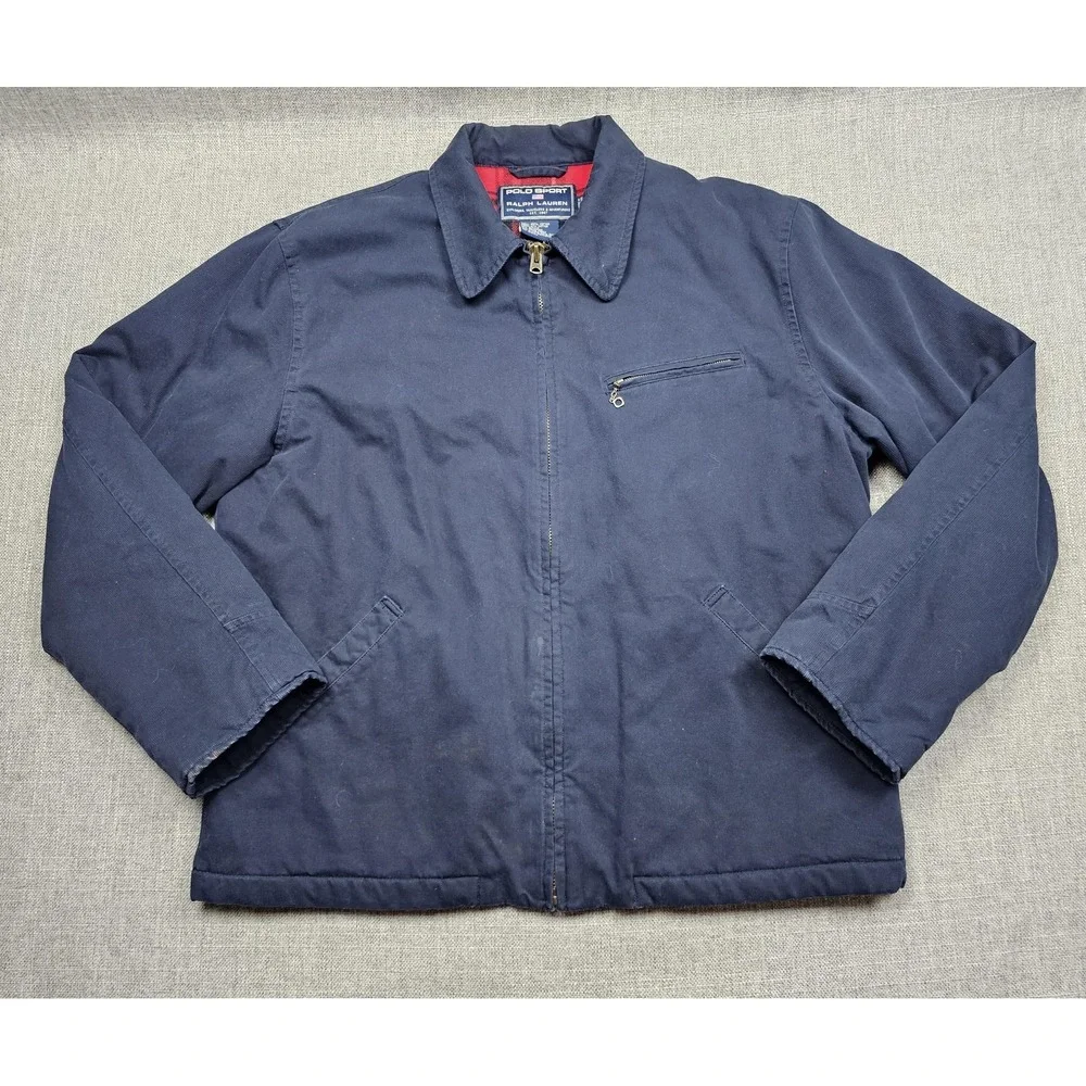 Vintage Polo Sport Ralph Lauren Jacket Mens Large Blue Newsboy Belted Zip Plaid